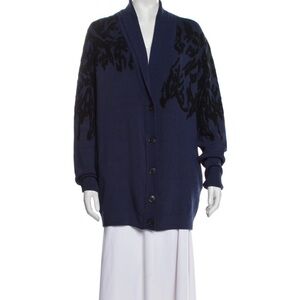 Tibi Midnight Blue Cardigan with Black Accents merino wool